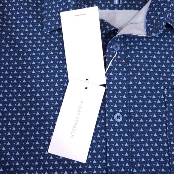 7 Diamonds Mens Large 4 Way Stretch Kyro Short Sleeve Shirt Geometric Triangle - Picture 12 of 16